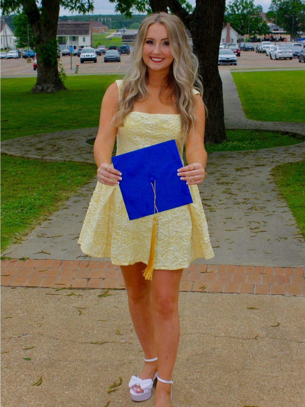 SHEIN Yellow Lace Fit & Flare Mini Dress